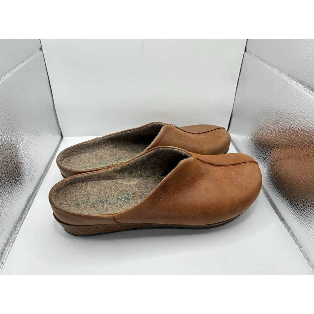 Stegmann Women's 7 Tan Leather Slip On Clog Wool Felt Lining Comfort Shoe Mule